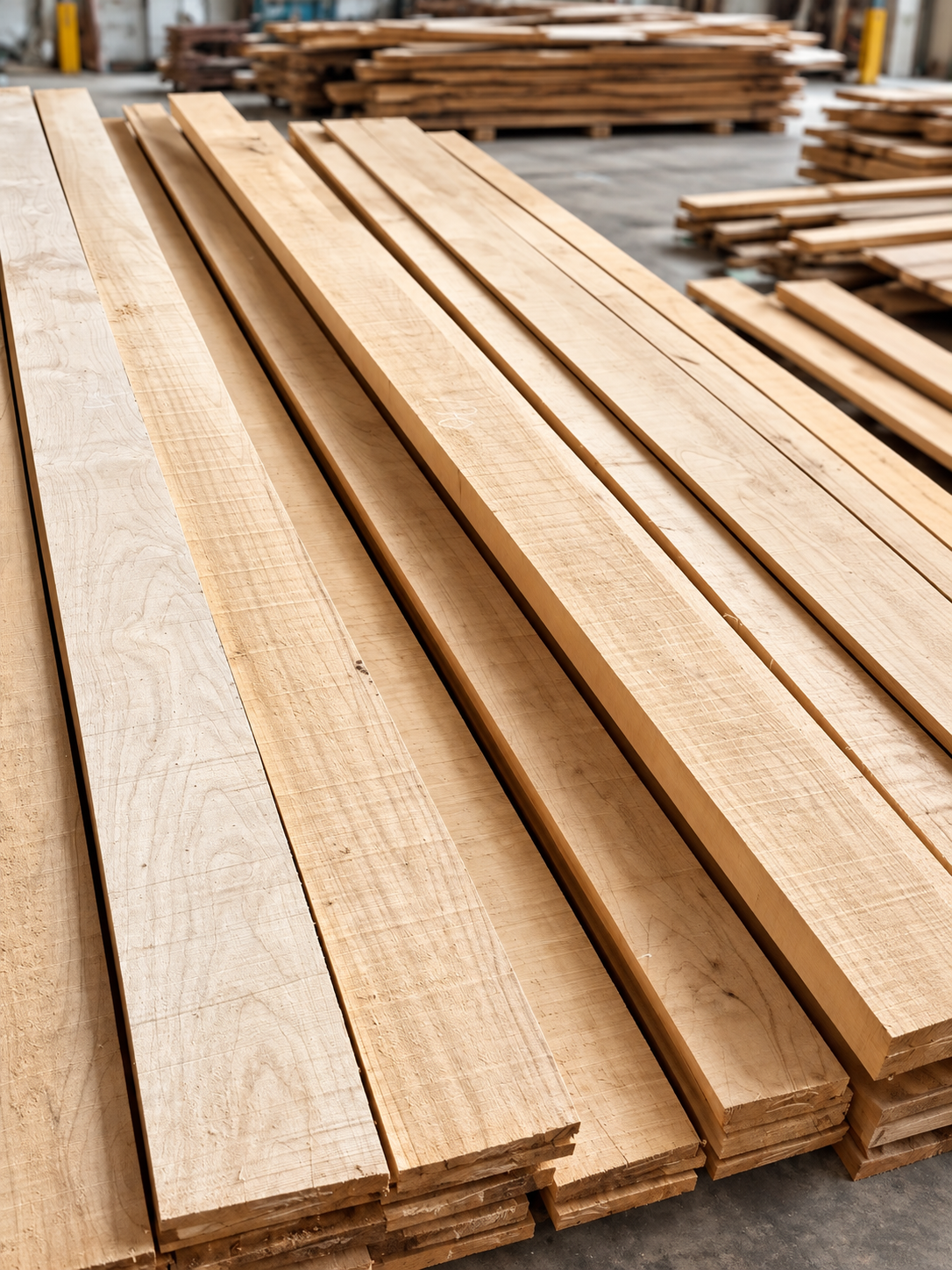Quarter-sawn teak boards separated from quartercut material during selection