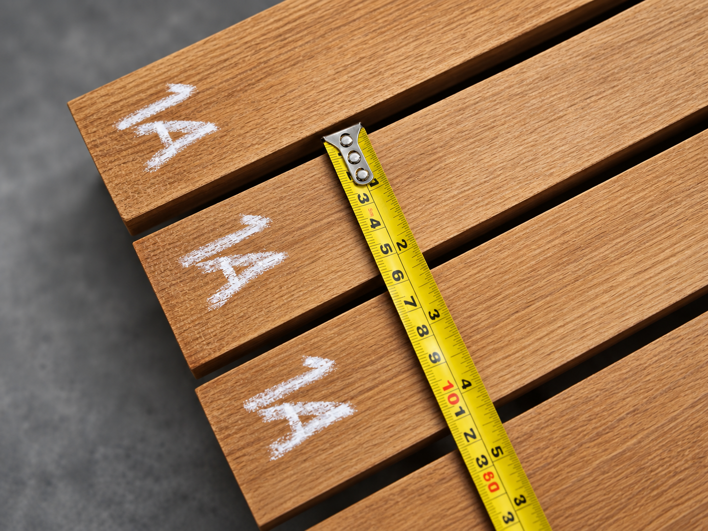 Quartercut teak boards aligned to show straight vertical grain