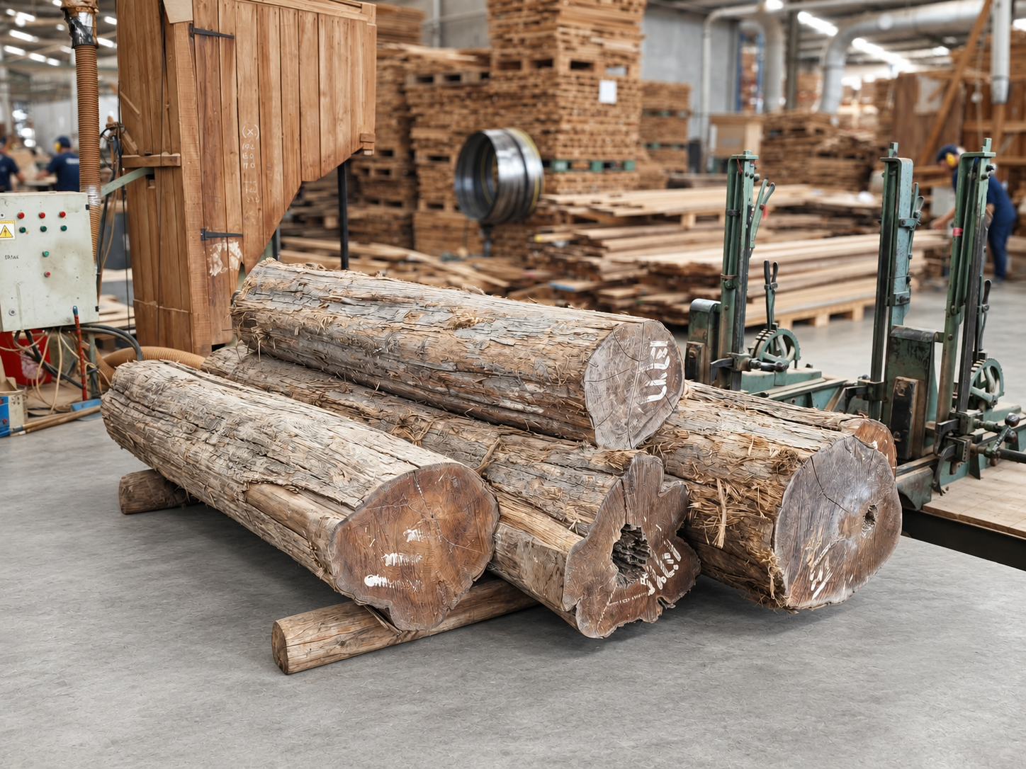 Teak logs selected for quartercut teak decking production